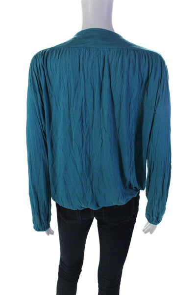 Loft X Joie Womens Wrapped Snap Button V Neck Long Sleeved Blouse Blue Size M