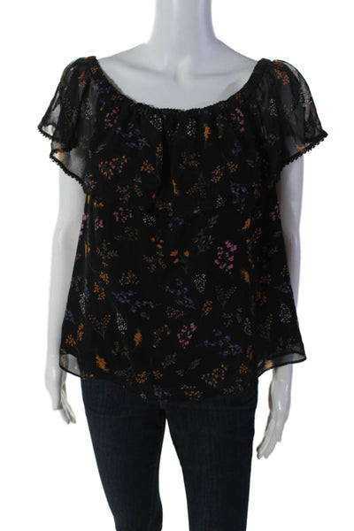 Rebecca Minkoff Womens Off Shoulder Floral Print Ruffle Blouse Black Size M