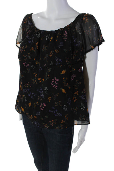 Rebecca Minkoff Womens Off Shoulder Floral Print Ruffle Blouse Black Size M