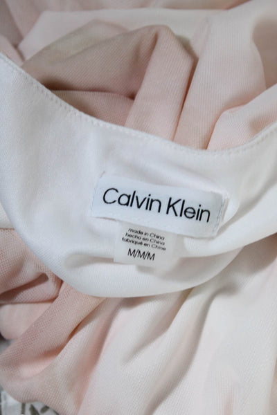 Calvin Klein Womens Long Sleeves Ruched V Neck Blouse Pink White Size Medium