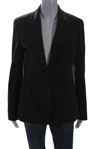 Elie Tahari Womens Single Button Classic Lapel Blazer Jacket Black Wool Size 8