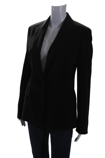 Elie Tahari Womens Single Button Classic Lapel Blazer Jacket Black Wool Size 8