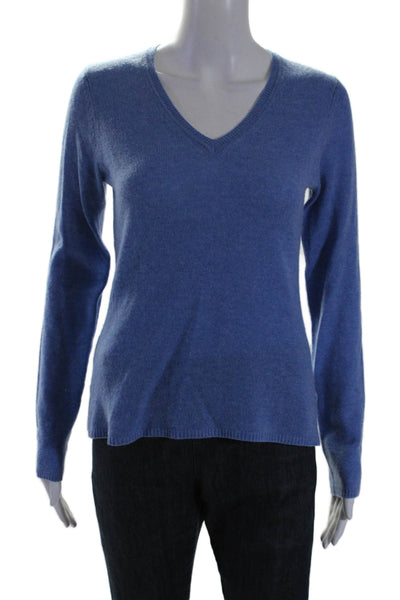 Adrienne Vittadini Womens Cashmere Long Sleeve V Neck Blouse Blue Size S