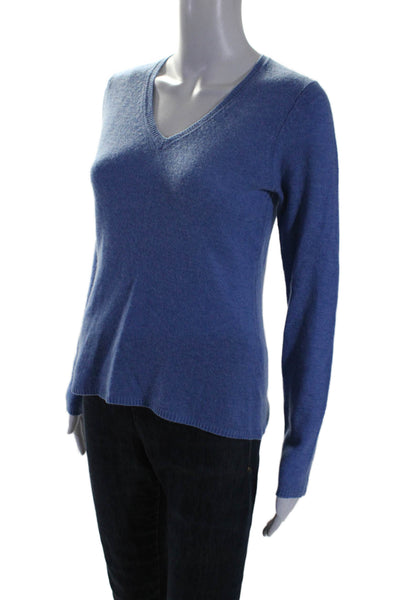 Adrienne Vittadini Womens Cashmere Long Sleeve V Neck Blouse Blue Size S