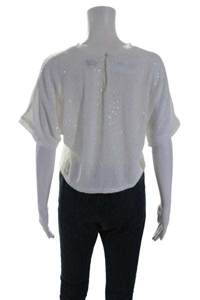 Lucy Paris Womens Short Sleeve Sequin Crop Top White Size XS