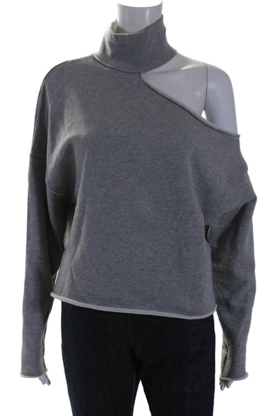 six/fifty Womens Cotton Off Shoulder Choker Sweatshirt Gray Size S