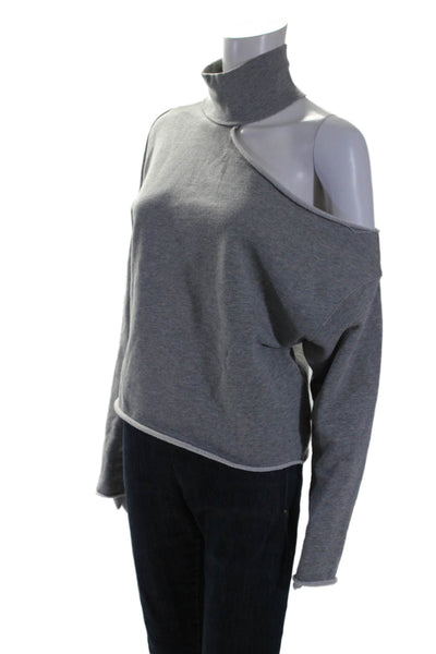 six/fifty Womens Cotton Off Shoulder Choker Sweatshirt Gray Size S