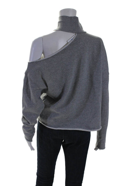 six/fifty Womens Cotton Off Shoulder Choker Sweatshirt Gray Size S