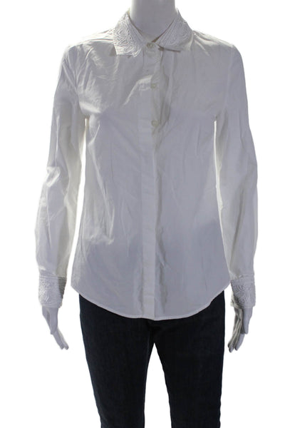 Tory Burch Womens Cotton Lace Trim Long Sleeve Button Down Shirt White Size 2