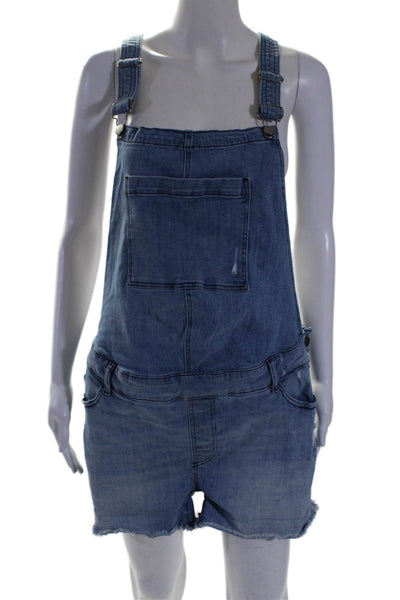 DL1961 Womens Cotton Lined Square Neck Sleeveless Shorts Overalls Blue Size L