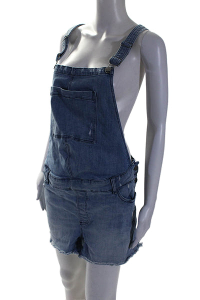 DL1961 Womens Cotton Lined Square Neck Sleeveless Shorts Overalls Blue Size L