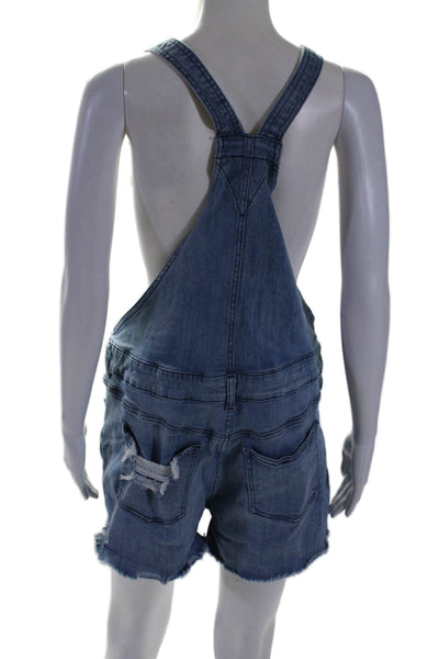 DL1961 Womens Cotton Lined Square Neck Sleeveless Shorts Overalls Blue Size L