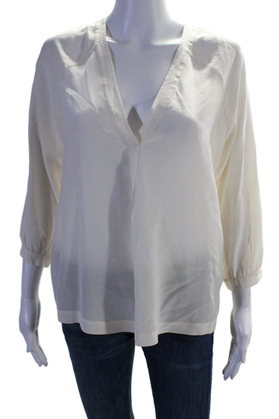 Joie Womens Silk Long Sleeved V Neck Pleated Bubble Sleeve Blouse White Size S