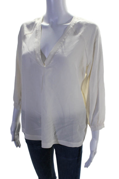 Joie Womens Silk Long Sleeved V Neck Pleated Bubble Sleeve Blouse White Size S