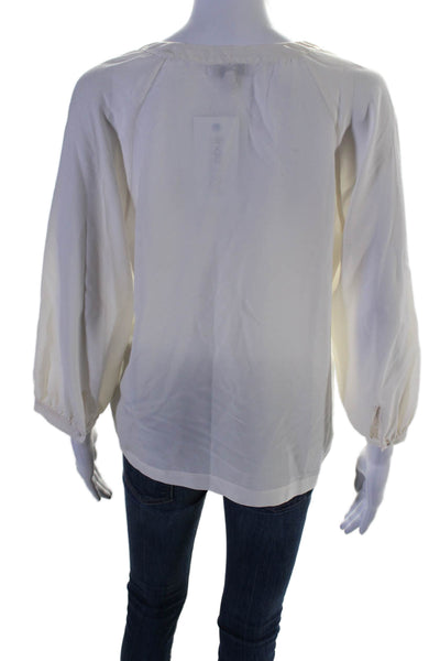 Joie Womens Silk Long Sleeved V Neck Pleated Bubble Sleeve Blouse White Size S