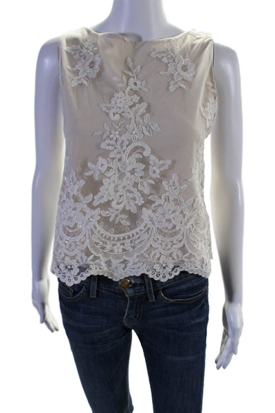 Alice + Olivia Womens Textured Floral Lace Sequenced Sleeveless Top Beige Size S