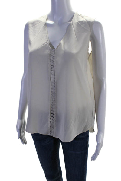 Vince Womens Silk Mesh Cut Out Sleeveless V Neck Blouse White Size XS