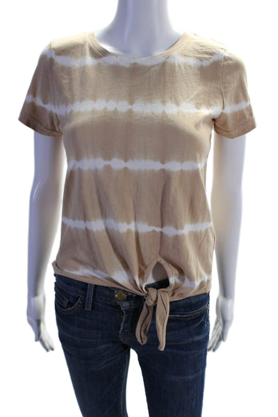 Intermix Womens Tie Dye Print Tie Bottom Tee Shirt Beige White Cotton Size Petit