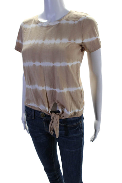 Intermix Womens Tie Dye Print Tie Bottom Tee Shirt Beige White Cotton Size Petit