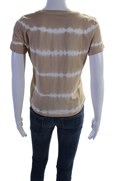 Intermix Womens Tie Dye Print Tie Bottom Tee Shirt Beige White Cotton Size Petit