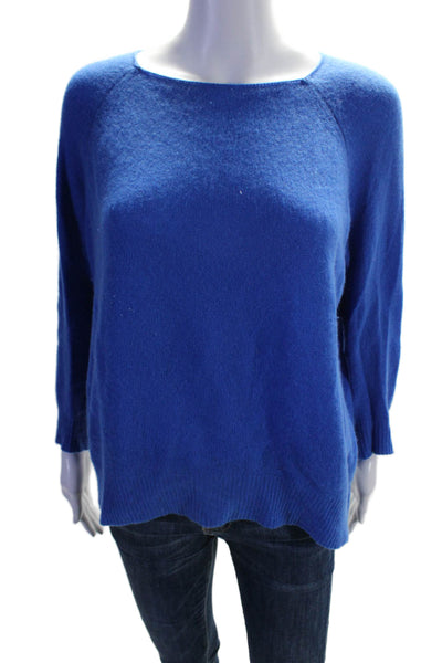 360 Cashmere Womens Cashmere Round Neck Knit Ribbed Sweater Blue Size XS