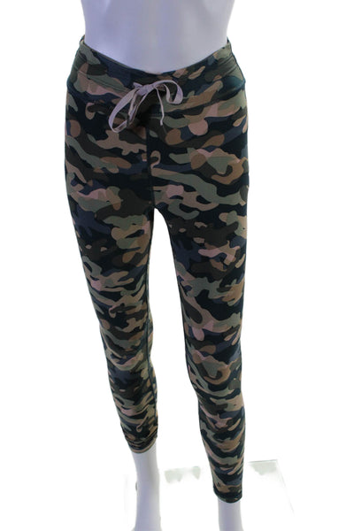 The Upside Womens Textured Elastic Waistband Drawstring Camo Leggings Green Size