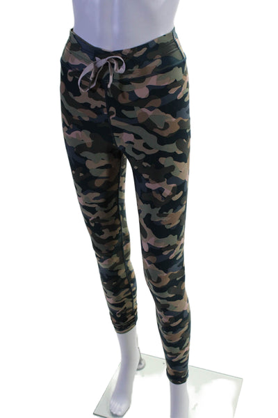 The Upside Womens Textured Elastic Waistband Drawstring Camo Leggings Green Size