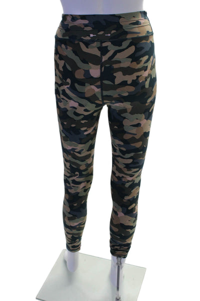 The Upside Womens Textured Elastic Waistband Drawstring Camo Leggings Green Size