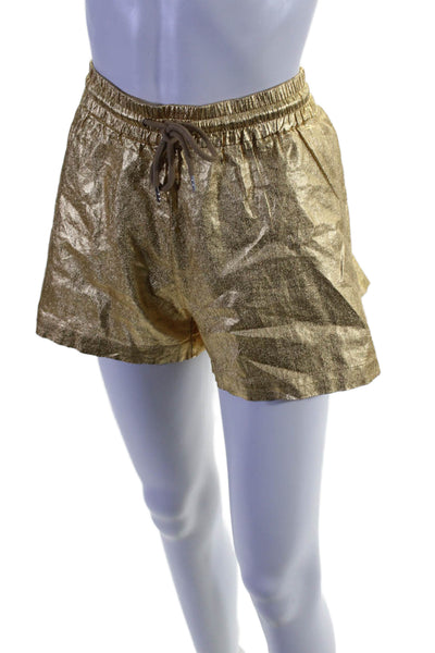 Rabens Saloner Womens Mid Rise Metallic Drawstring Shorts Gold Tone Size Large