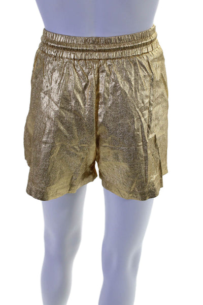 Rabens Saloner Womens Mid Rise Metallic Drawstring Shorts Gold Tone Size Large