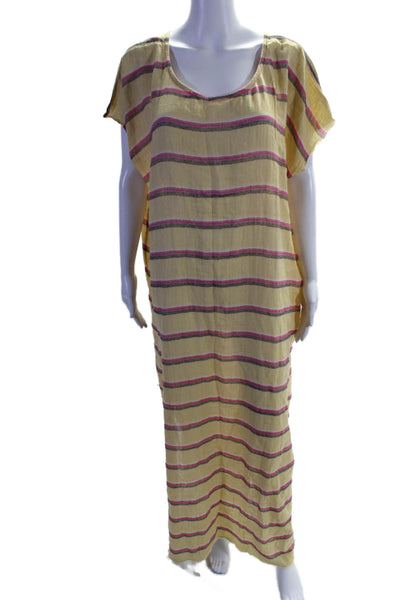 Mademoiselle Hortense Saint Barth Womens Striped Cover Up Beige Pink One Size