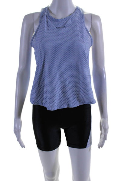 Koral Womens Blue Textured Crew Neck Active Tank Top Biker Shorts Set Size S