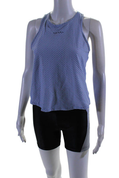 Koral Womens Blue Textured Crew Neck Active Tank Top Biker Shorts Set Size S