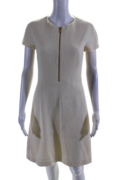 Michael Kors Collection Womens Back Zip Crew Neck Shift Dress White Wool Size 4