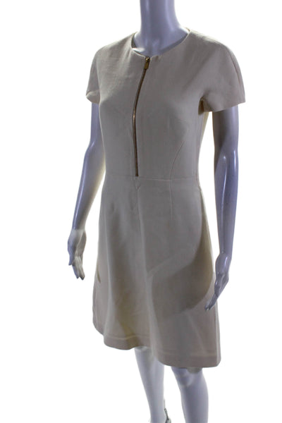 Michael Kors Collection Womens Back Zip Crew Neck Shift Dress White Wool Size 4