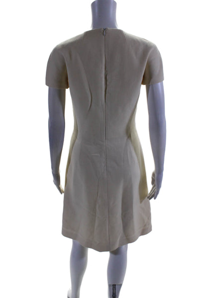 Michael Kors Collection Womens Back Zip Crew Neck Shift Dress White Wool Size 4