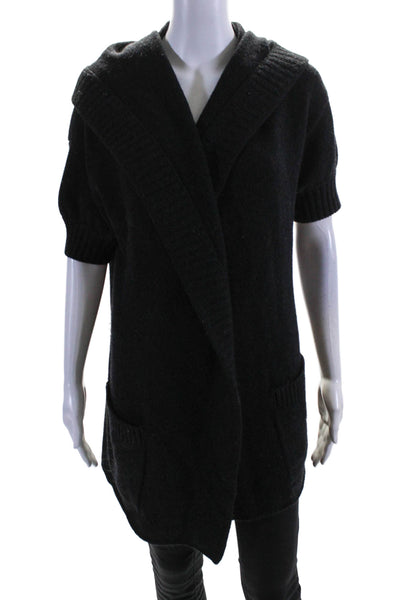 Vince Women's Hood Short Sleeves Open Front Cardigan Sweater Black Size XS