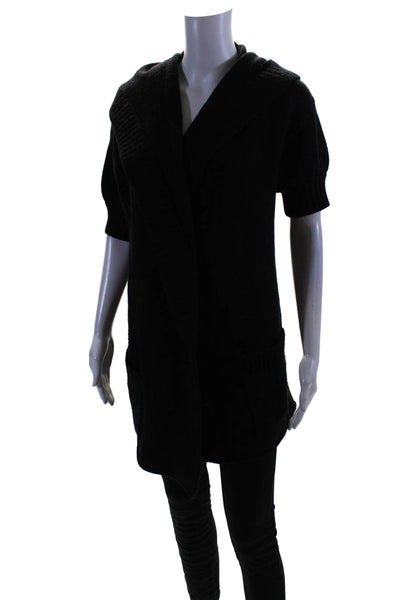 Vince Women's Hood Short Sleeves Open Front Cardigan Sweater Black Size XS