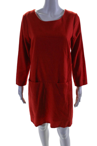 J Crew Women's Round Neck Long Sleeves Pockets A-Line Mini Dress Red Size 10