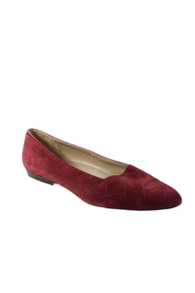 Salvatore Ferragamo Womens Slip On Quilted Loafers Wine Red Suede Size 8.5AA