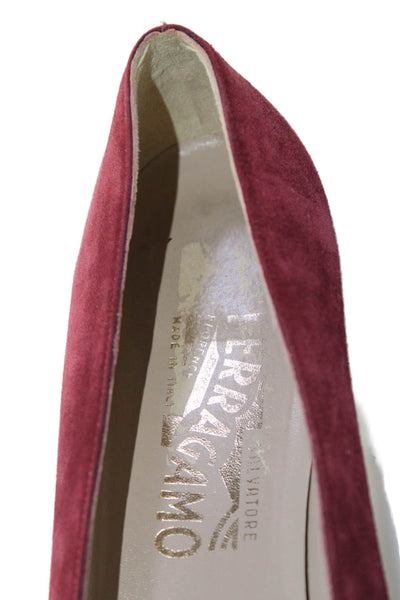 Salvatore Ferragamo Womens Slip On Quilted Loafers Wine Red Suede Size 8.5AA