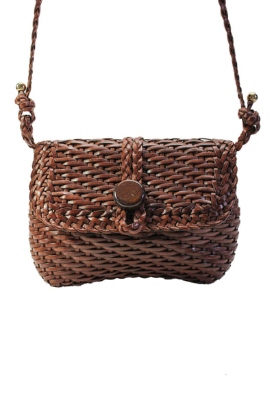 T. Anthony Womens Brown Woven Leather Flap Shoulder Bag Handbag