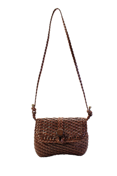 T. Anthony Womens Brown Woven Leather Flap Shoulder Bag Handbag