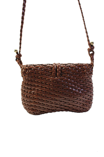 T. Anthony Womens Brown Woven Leather Flap Shoulder Bag Handbag