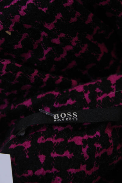 Boss Hugo Boss Womens Black Pink Print Scoop Neck Long Sleeve Shift Dress Size L