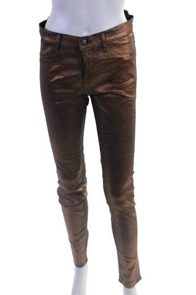 J Brand Womens Metallic Brown Cotton Blend Super Skinny Leg Pants Size 28