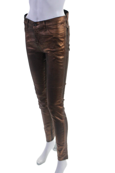 J Brand Womens Metallic Brown Cotton Blend Super Skinny Leg Pants Size 28