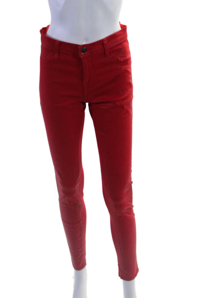 J Brand Womens Bright Red Cotton Blend High Rise Skinny Leg Pants Size 29