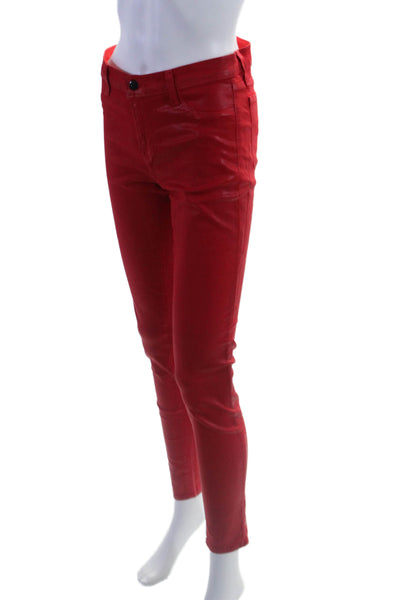 J Brand Womens Bright Red Cotton Blend High Rise Skinny Leg Pants Size 29