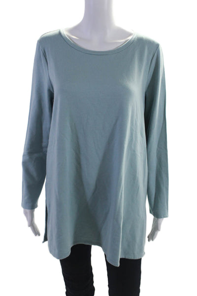 Eileen Fisher Womens Long Sleeves Pullover Sweater Blue Organic Cotton Sz Large